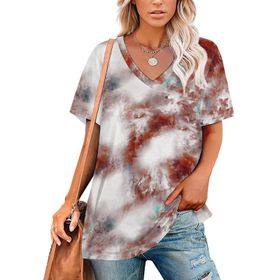AILLOSA YH-53 Tamamı Baskılı V Yaka Kısa Kollu Kadın T-Shirt