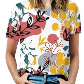 AILLOSA YH-532 Tamamı Baskılı Kısa Kollu Yuvarlak Yaka Kadın T-shirt