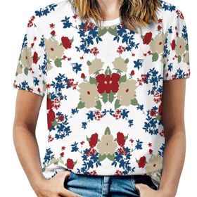 AILLOSA YH-533 Tamamı Baskılı Kısa Kollu Yuvarlak Yaka Kadın T-shirt