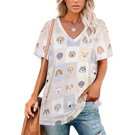 AILLOSA YH-534 Tamamı Baskılı V Yaka Kısa Kollu Kadın T-Shirt