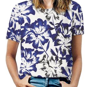 AILLOSA YH-537 Tamamı Baskılı Kısa Kollu Yuvarlak Yaka Kadın T-shirt
