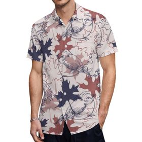 AILLOSA YH-539 Hawaii Çiçek Baskılı 3D Desen Kısa Kollu Erkek Gömlek