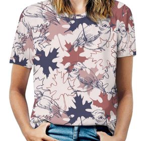 AILLOSA YH-539 Tamamı Baskılı Kısa Kollu Yuvarlak Yaka Kadın T-shirt