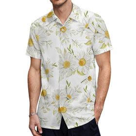 AILLOSA YH-541 Hawaii Çiçek Baskılı 3D Desen Kısa Kollu Erkek Gömlek