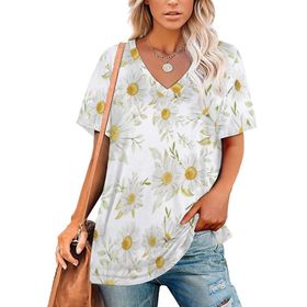 AILLOSA YH-541 Tamamı Baskılı Kısa Kollu V Yakalı Kadın T-shirt