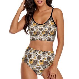 AILLOSA YH-542 Geniş Omuz Askılı Üçgen Bikini Üstü Alçak Bel İki Parça Kadın Bikini Seti