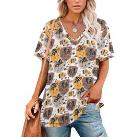 AILLOSA YH-542 Tamamı Baskılı Kısa Kollu V Yakalı Kadın T-shirt