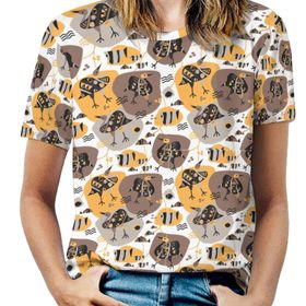 AILLOSA YH-542 Tamamı Baskılı Kısa Kollu Yuvarlak Yaka Kadın T-shirt