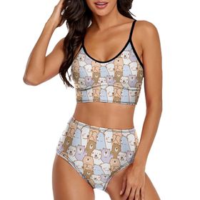 AILLOSA YH-543 Geniş Omuz Askılı Üçgen Bikini Üstü Alçak Bel İki Parça Kadın Bikini Seti