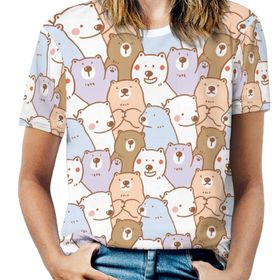 AILLOSA YH-543 Tamamı Baskılı Kısa Kollu Yuvarlak Yaka Kadın T-shirt