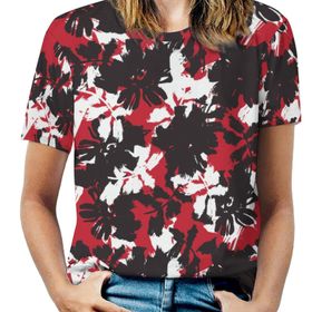 AILLOSA YH-545 Tamamı Baskılı Kısa Kollu Yuvarlak Yaka Kadın T-shirt