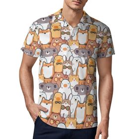 AILLOSA YH-547 3D Baskılı Desen Kısa Kollu Polo Yaka Erkek T-shirt