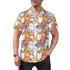 AILLOSA YH-547 Hawaii Çiçek Baskılı 3D Desen Kısa Kollu Erkek Gömlek