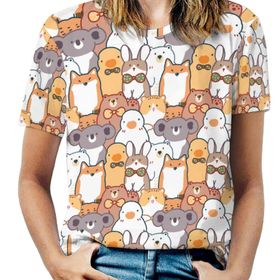 AILLOSA YH-547 Tamamı Baskılı Kısa Kollu Yuvarlak Yaka Kadın T-shirt