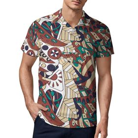 AILLOSA YH-549 3D Baskılı Desen Kısa Kollu Polo Yaka Erkek T-shirt