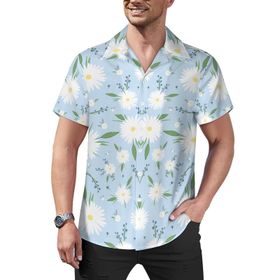 AILLOSA YH-553 Hawaii Çiçek Baskılı 3D Desen Kısa Kollu Erkek Gömlek