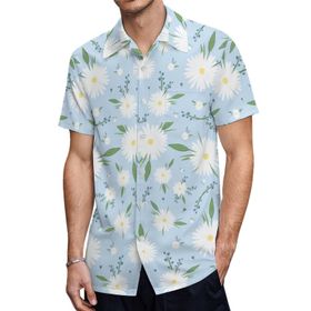 AILLOSA YH-553 Hawaii Çiçek Baskılı 3D Desen Kısa Kollu Erkek Gömlek