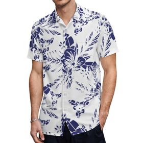AILLOSA YH-554 Hawaii Çiçek Baskılı 3D Desen Kısa Kollu Erkek Gömlek