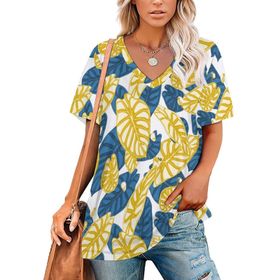 AILLOSA YH-555 Tamamı Baskılı V Yaka Kısa Kollu Kadın T-Shirt
