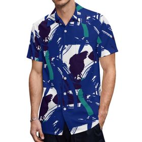 AILLOSA YH-557 Hawaii Çiçek Baskılı 3D Desen Kısa Kollu Erkek Gömlek