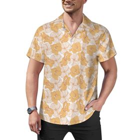 AILLOSA YH-558 Hawaii Çiçek Baskılı 3D Desen Kısa Kollu Erkek Gömlek