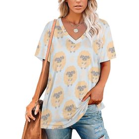 AILLOSA YH-559 Tamamı Baskılı V Yaka Kısa Kollu Kadın T-Shirt