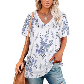 AILLOSA YH-56 Tamamı Baskılı V Yaka Kısa Kollu Kadın T-Shirt