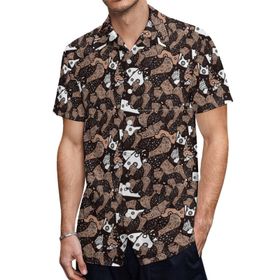 AILLOSA YH-561 Hawaii Çiçek Baskılı 3D Desen Kısa Kollu Erkek Gömlek