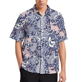 AILLOSA YH-565 Aloha Hawaii 3D Desen Kısa Kollu Erkek Gömlek