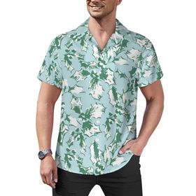 AILLOSA YH-567 Hawaii Çiçek Baskılı 3D Desen Kısa Kollu Erkek Gömlek
