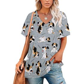 AILLOSA YH-568 Tamamı Baskılı V Yaka Kısa Kollu Kadın T-Shirt