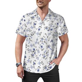 AILLOSA YH-57 Hawaii Çiçek Baskılı 3D Desen Kısa Kollu Erkek Gömlek