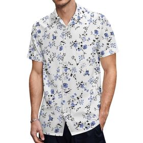 AILLOSA YH-57 Hawaii Çiçek Baskılı 3D Desen Kısa Kollu Erkek Gömlek