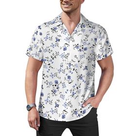 AILLOSA YH-57 Hawaii Çiçek Baskılı 3D Desen Kısa Kollu Erkek Gömlek
