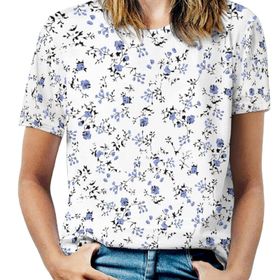 AILLOSA YH-57 Tamamı Baskılı Kısa Kollu Yuvarlak Yaka Kadın T-shirt