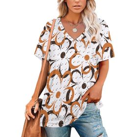 AILLOSA YH-572 Tamamı Baskılı V Yaka Kısa Kollu Kadın T-Shirt