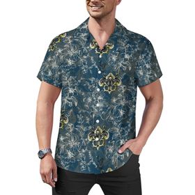 AILLOSA YH-573 Hawaii Çiçek Baskılı 3D Desen Kısa Kollu Erkek Gömlek