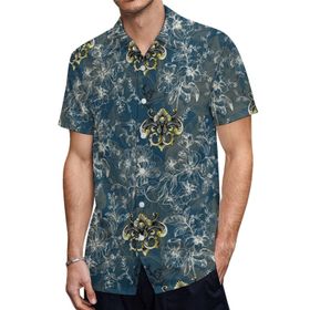 AILLOSA YH-573 Hawaii Çiçek Baskılı 3D Desen Kısa Kollu Erkek Gömlek