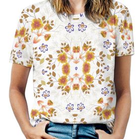 AILLOSA YH-576 Tamamı Baskılı Kısa Kollu Yuvarlak Yaka Kadın T-shirt
