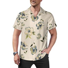 AILLOSA YH-58 Hawaii Çiçek Baskılı 3D Desen Kısa Kollu Erkek Gömlek