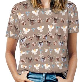 AILLOSA YH-580 Tamamı Baskılı Kısa Kollu Yuvarlak Yaka Kadın T-shirt