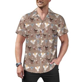 AILLOSA YH-581 Hawaii Çiçek Baskılı 3D Desen Kısa Kollu Erkek Gömlek