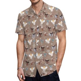 AILLOSA YH-581 Hawaii Çiçek Baskılı 3D Desen Kısa Kollu Erkek Gömlek