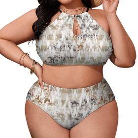 AILLOSA YH-584 Geniş Askılı Orta Bel Büyük Beden Kadın Bikini Seti