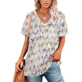AILLOSA YH-584 Tamamı Baskılı V Yaka Kısa Kollu Kadın T-Shirt