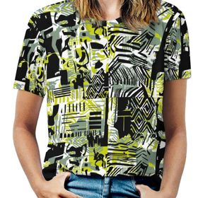 AILLOSA YH-586 Tamamı Baskılı Kısa Kollu Yuvarlak Yaka Kadın T-shirt