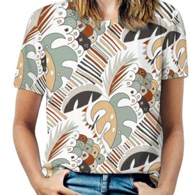 AILLOSA YH-587 Tamamı Baskılı Kısa Kollu Yuvarlak Yaka Kadın T-shirt