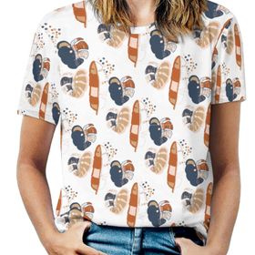 AILLOSA YH-588 Tamamı Baskılı Kısa Kollu Yuvarlak Yaka Kadın T-shirt