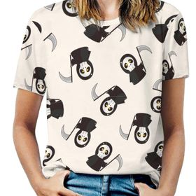 AILLOSA YH-590 Tamamı Baskılı Kısa Kollu Yuvarlak Yaka Kadın T-shirt