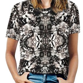 AILLOSA YH-591 Tamamı Baskılı Kısa Kollu Yuvarlak Yaka Kadın T-shirt